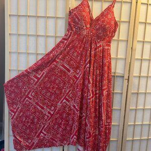 American Rag red summer dress! Knit, handkerchief print, braided camisole straps